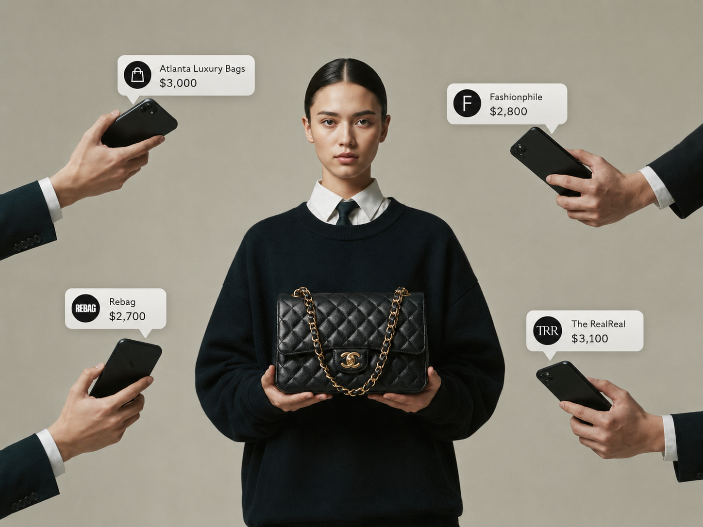 Luxury bag owner receiving quote offers from resale buyers